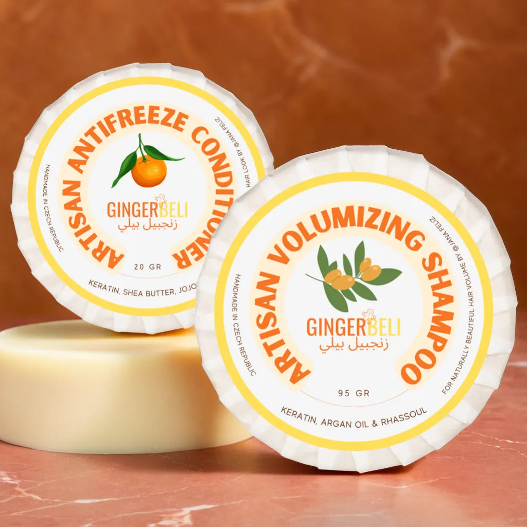 Gingerbeli ručně vyráběný tuho-krémový objemový šampon a kondicionér | Sada 2 kusů