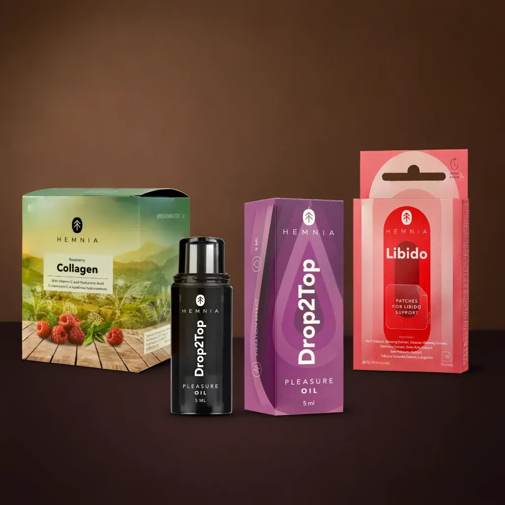 3-Set for HER or HIM: Collagen, Drop2Top Drops and Libido Patches