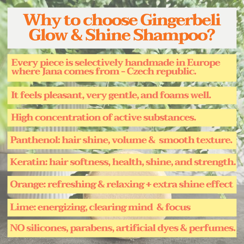 Gingerbeli ručně vyráběný Šampon pro Lesk & Vitalitu přírodní | Keratin, pomeranč a limetka | 95 gr