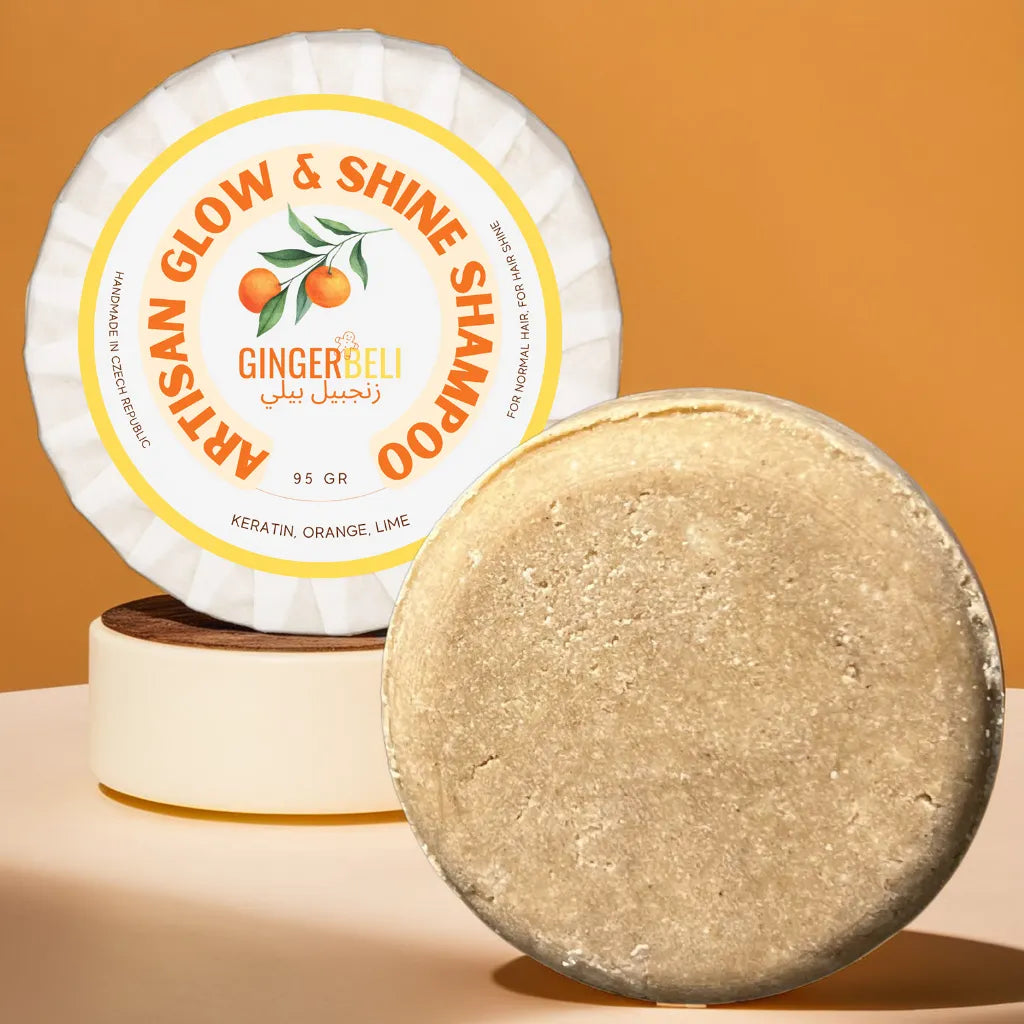 Gingerbeli ručně vyráběný Šampon pro Lesk & Vitalitu přírodní | Keratin, pomeranč a limetka | 95 gr