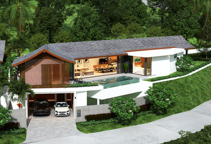 3pokojová vila s bazénem na svahu na Koh Samui (Lamai)